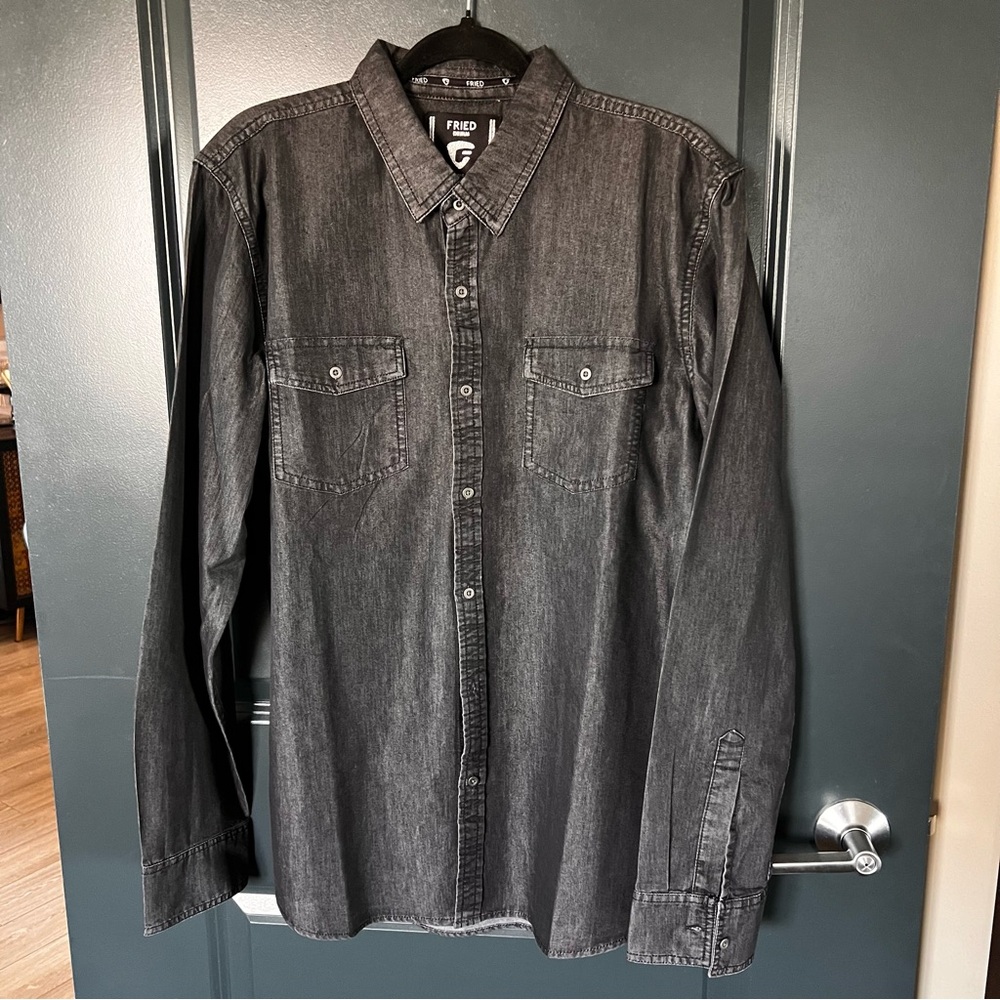Faded Black Denim Casual Button Down Shirt